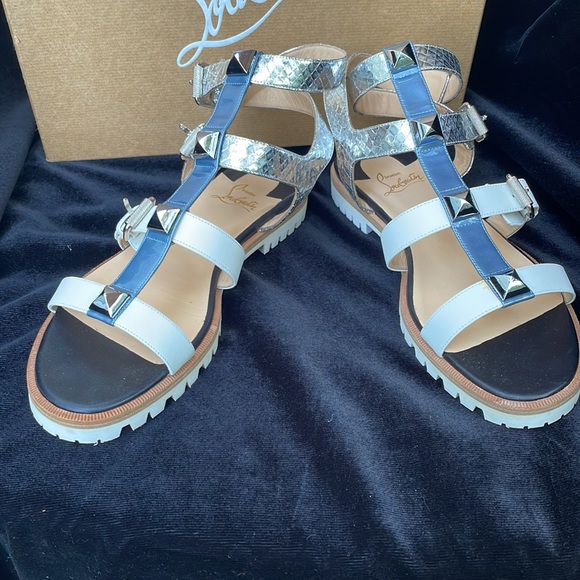 CHRISTIAN LOUBOUTIN LEATHER METALLIC STUDDED GLADIATOR SANDALS - 9 - NIB !🔥👠 - Picture 12 of 14